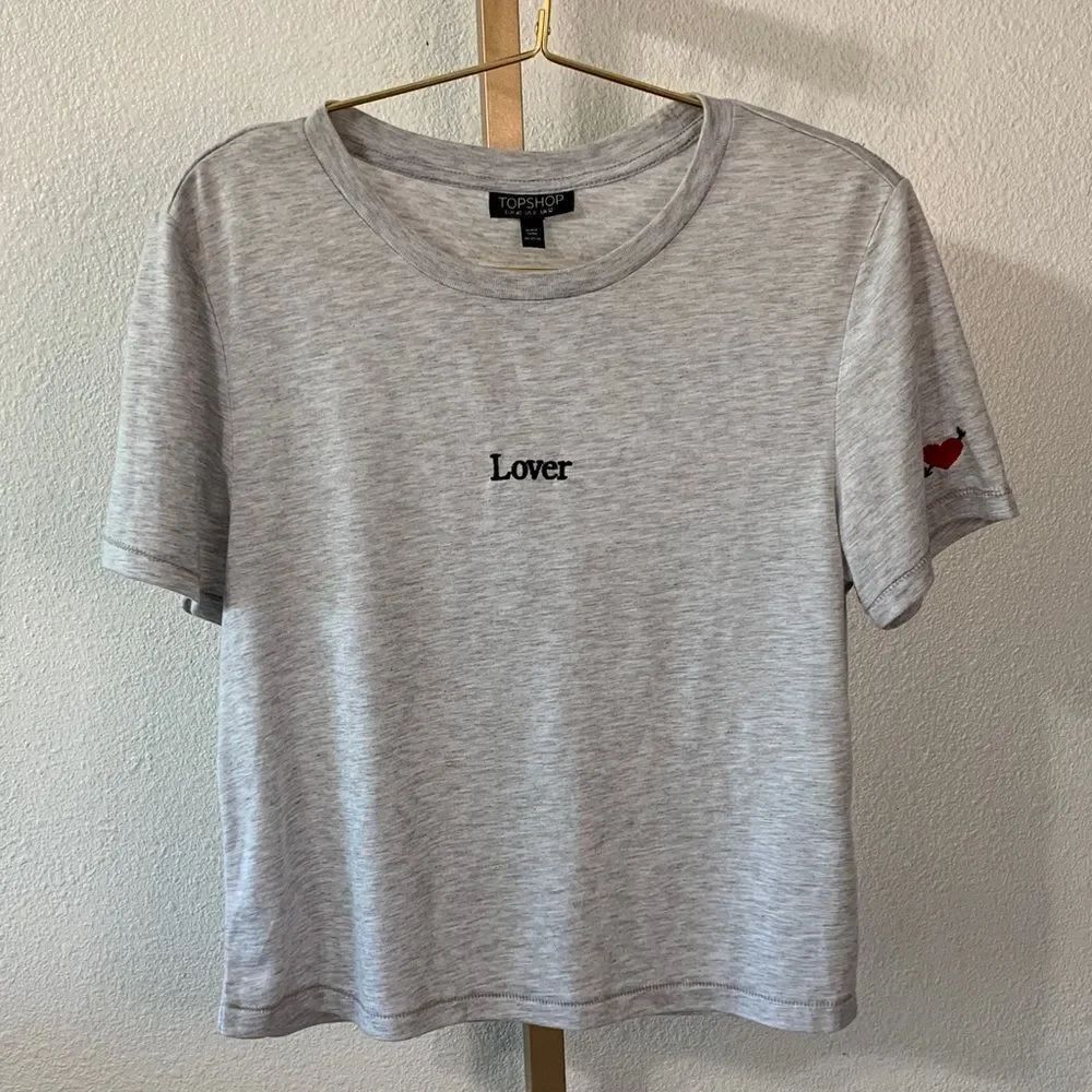 Topshop Heather Gray ‘Lover’Tee with Heart Detail- medium